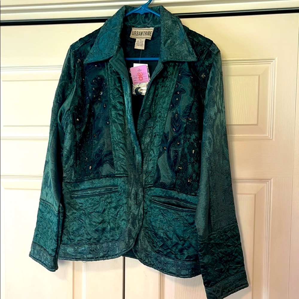 New urban tribe, embroidered jacket emerald green